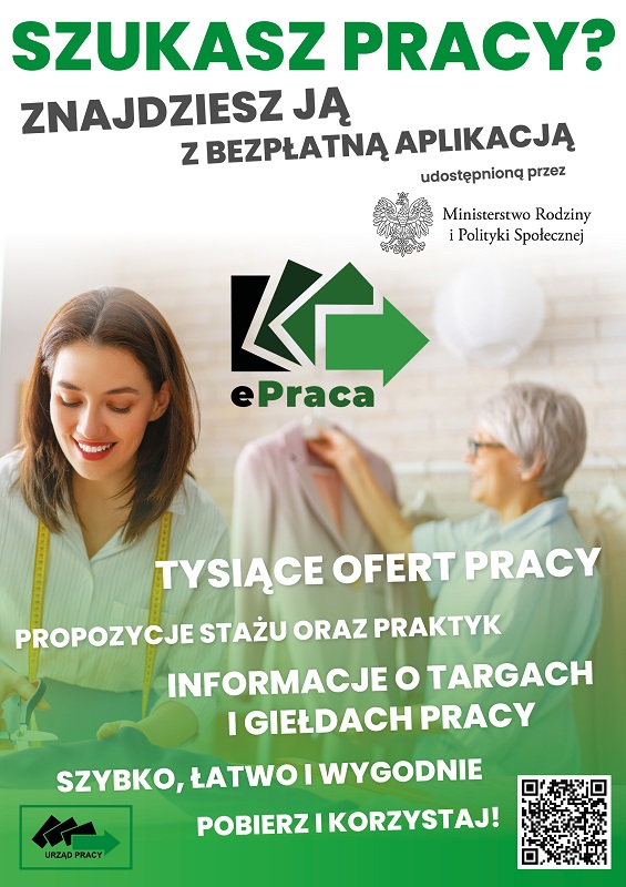 plakat promujący aplikację na telefony: e-praca